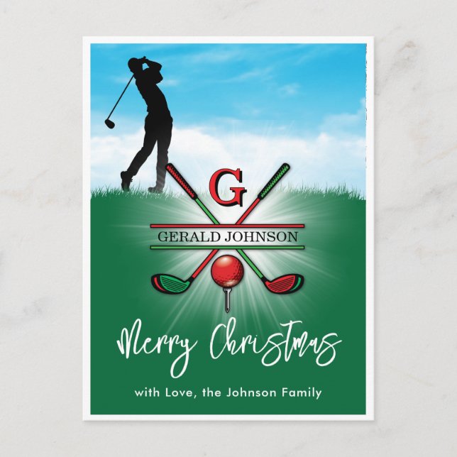 Postal Golf Monograma Merry Diseño navideño (Anverso)