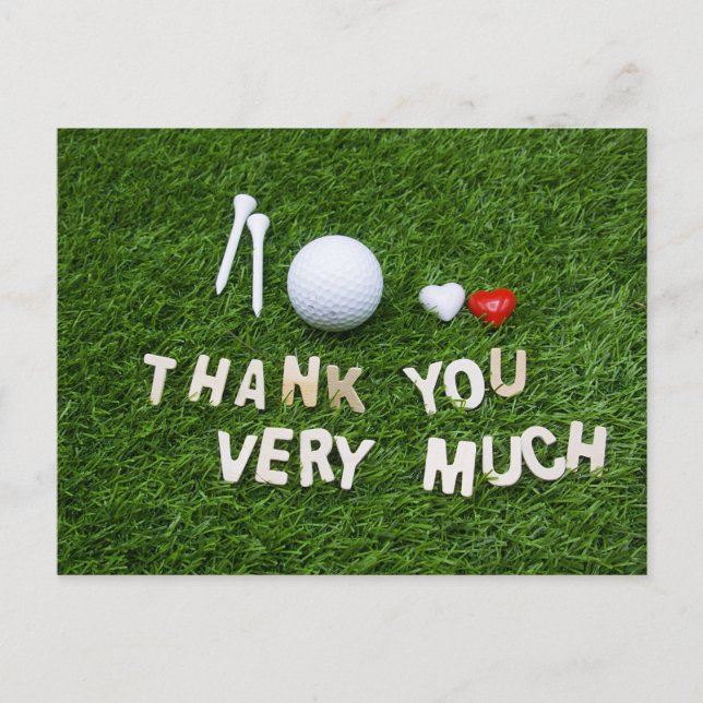 Postal Golf muchas gracias con la pelota de golf y el tee (Anverso)