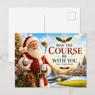 Postal Golf Navidad con bola de golf y tee con cinta