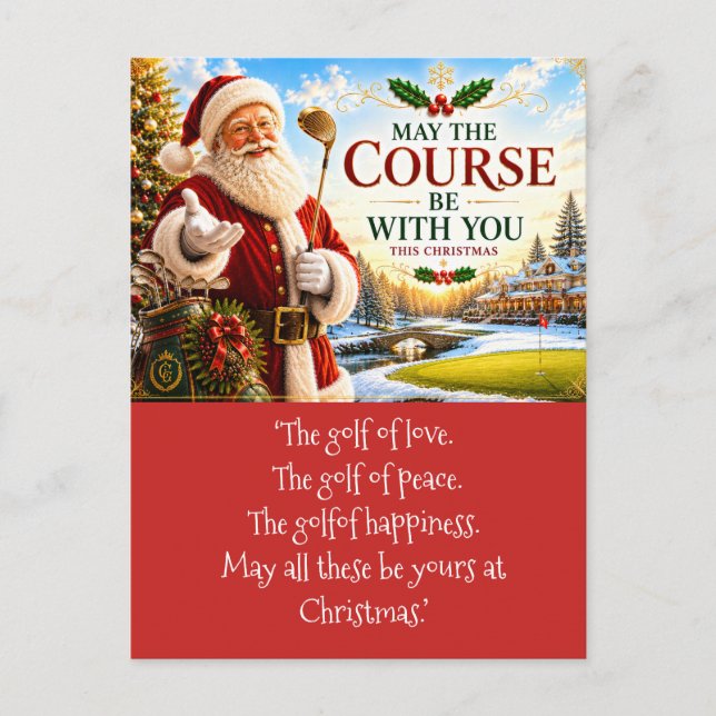 Postal Golf Navidad con bola de golf y tee con cinta (Anverso)