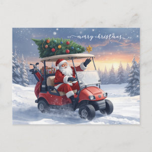 Postal Golf Navidad Vacaciones Santa está conduciendo car