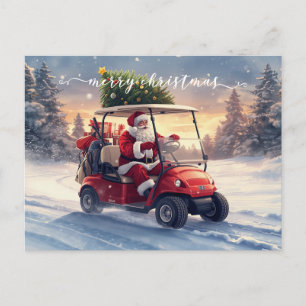 Postal Golf Navidad Vacaciones Santa está conduciendo car