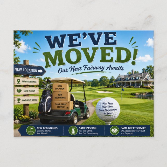 Postal Golf nos hemos mudado a una nueva casa (Anverso)