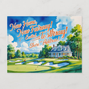 Postal Golf nos mudamos a nueva casa estilo acuarela