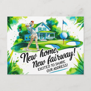 Postal Golf nos mudamos a una nueva casa estilo acuarela