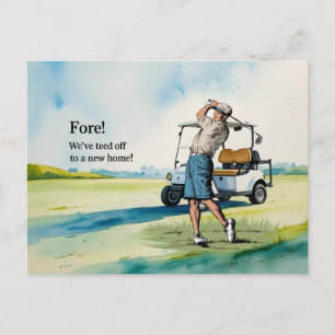 Postal Golf nos mudamos a una nueva casa estilo acuarela