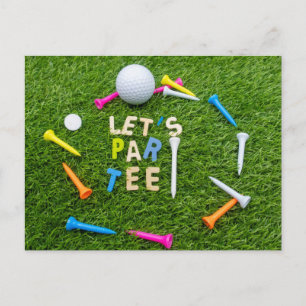 Postal Golf Par tee fiesta con bolas de golf coloridas 