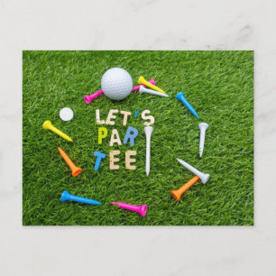 Postal Golf Par tee fiesta con bolas de golf coloridas