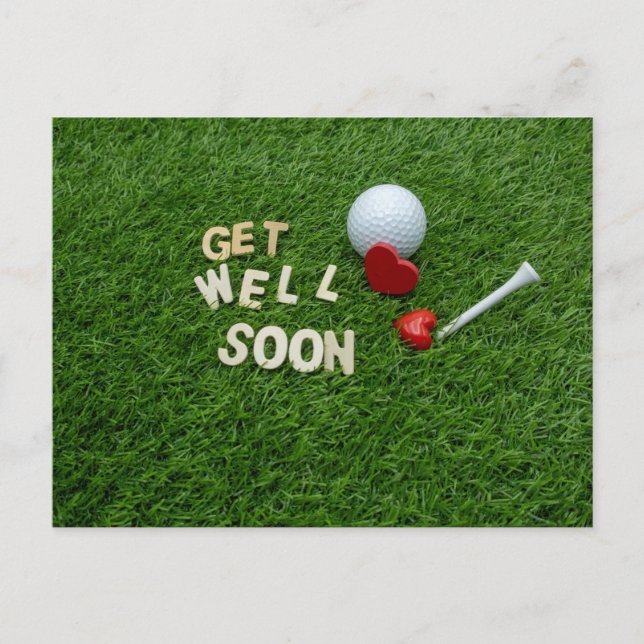 Postal Golf Ponte bien pronto con texto y pelota en verde (Anverso)
