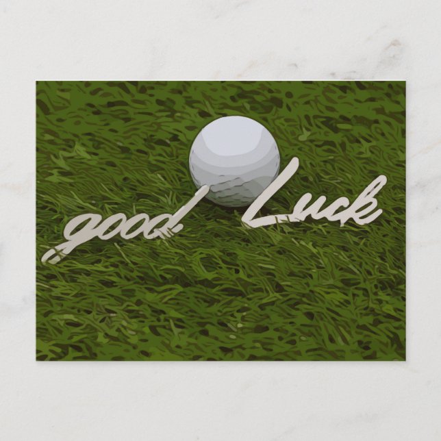 Postal Golf saludo bola de golf buena suerte escribiendo  (Anverso)