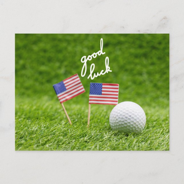 Postal Golf saludo pelota de golf buena suerte Bandera de (Anverso)