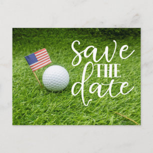 Postal Golf Salva la fecha con bola de golf y bandera de 