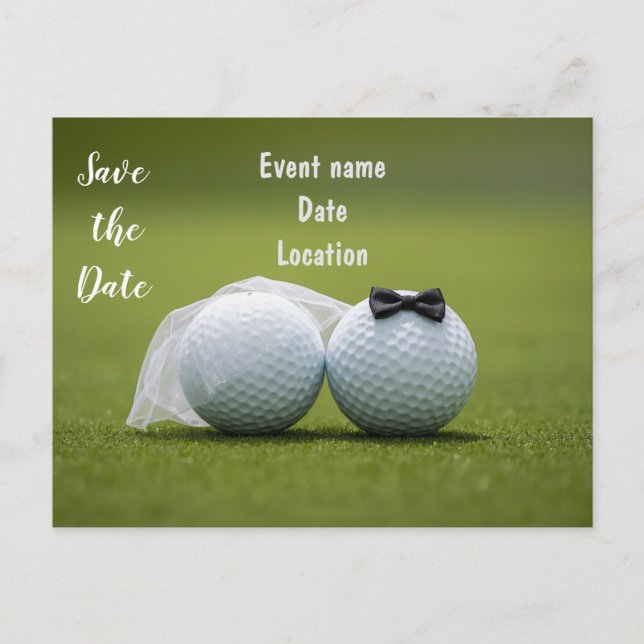 Postal Golf Salva la Fecha con bolas de golf en Boda (Anverso)