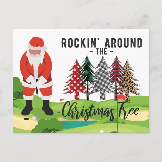 Postal Golf Santa Claus revoloteando por el árbol de Navi (Anverso)