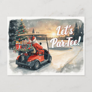 Postal Golf Santa en Carrito Rojo – Divertida Fiesta de P