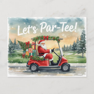 Postal Golf Santa en Carrito Rojo – Divertida Fiesta de P
