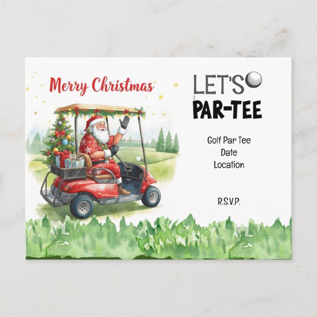 Postal Golf Santa in Red Cart – Funny Let Par-Tee  (Anverso)