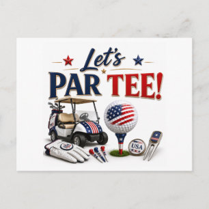 Postal Golf Save the Date con bola de golf y bandera amer