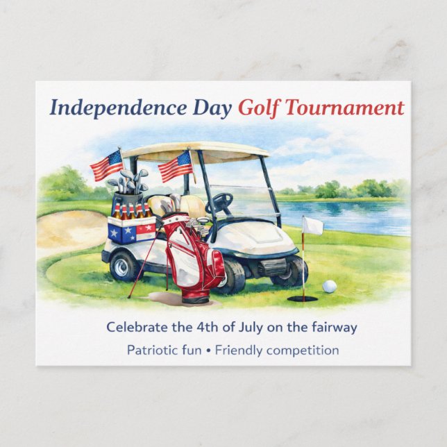 Postal Golf Save the Date con bola de golf y bandera amer (Anverso)
