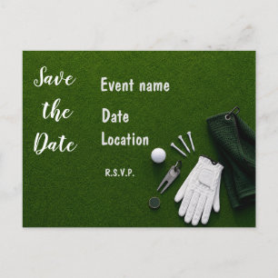 Postal Golf Save the Date con bolas de golf en hierba ver