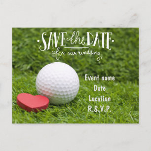 Postal Golf Save the Date con bolas de golf sobre césped 