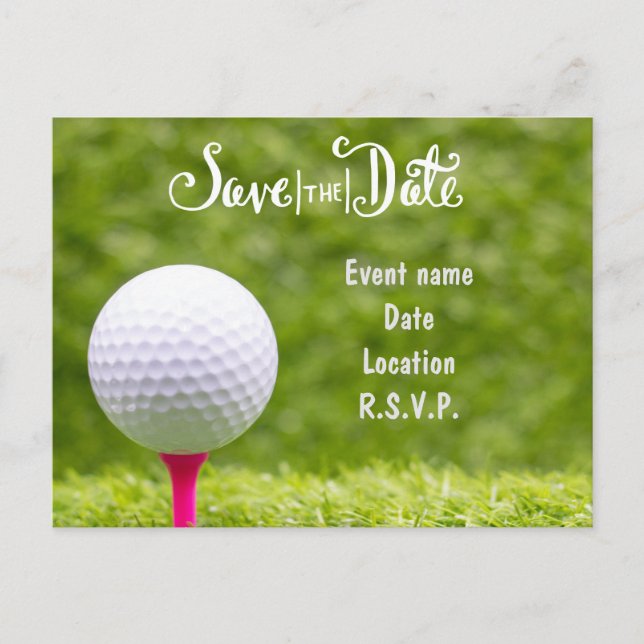 Postal Golf Save the Date con bolas de golf sobre césped  (Anverso)