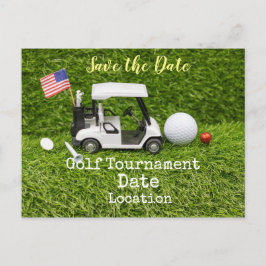 Postal Golf Save the Date con la bandera estadounidense y