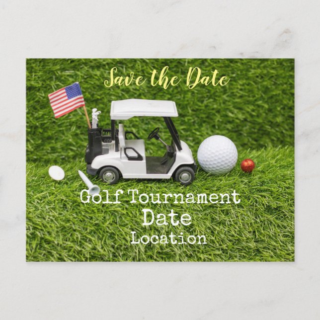 Postal Golf Save the Date con la bandera estadounidense y (Anverso)