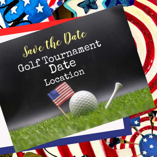 Postal Golf Save the Date con la bandera estadounidense y (Subido por el creador)