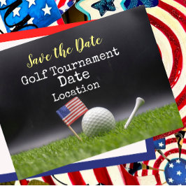 Postal Golf Save the Date con la bandera estadounidense y