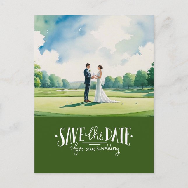 Postal Golf save the date for wedding bride groom  (Anverso)