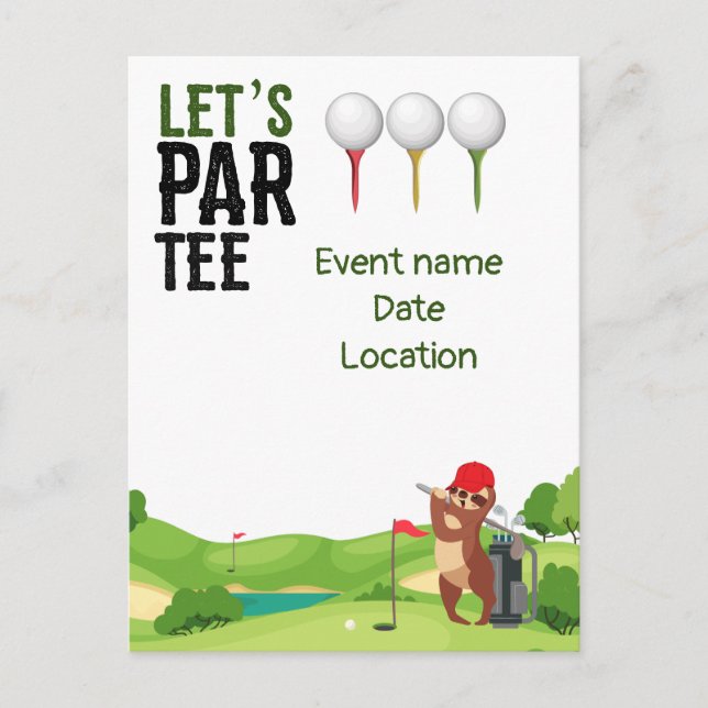 Postal Golf Save the Date Let's Par Tee con Sloth diverti (Anverso)