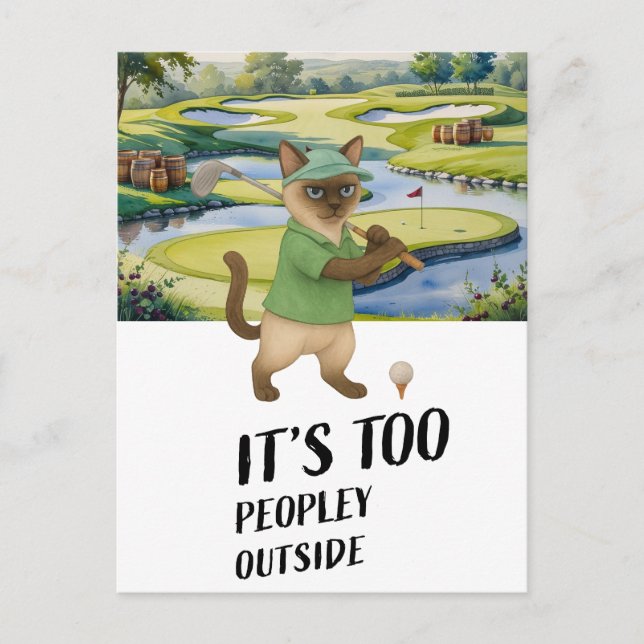 Postal Golf Siamese Cat: golf en un campo de golf (Anverso)