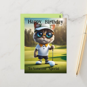 Postal Golf Time: Gato Divertido Jugador de Golf, Cumplea
