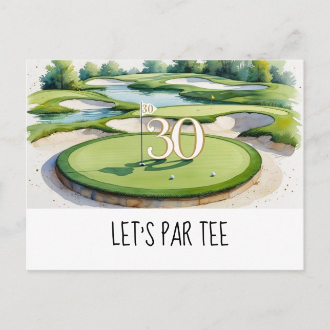 Postal Golf Vamos Par tee cumpleaños 30 para fiesta de go (Anverso)