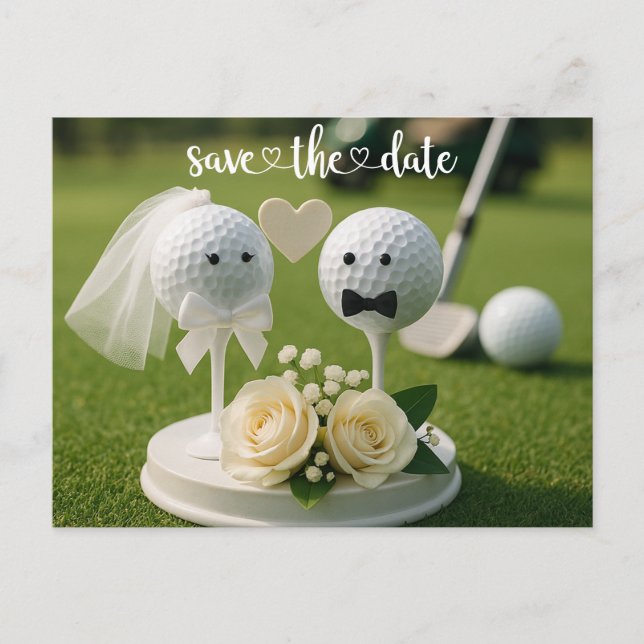 Postal Golf Wedding Iwith two golf ball on green grass (Anverso)
