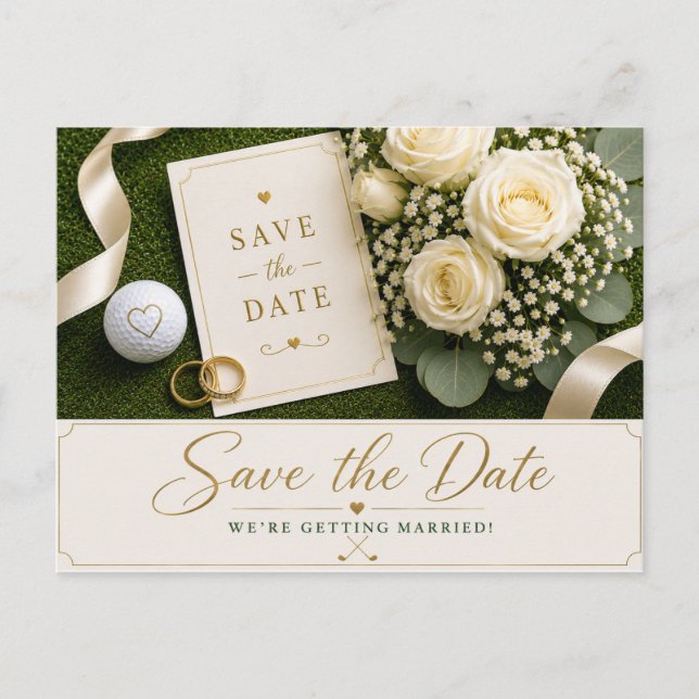 Postal Golf Wedding Save the Date Invitation  (Anverso)