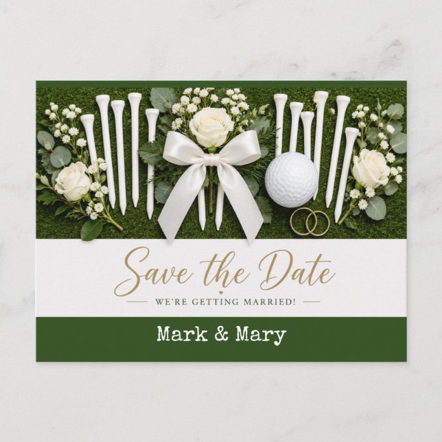 Postal Golf Wedding Save the Date with White Golf Tees  (Anverso)