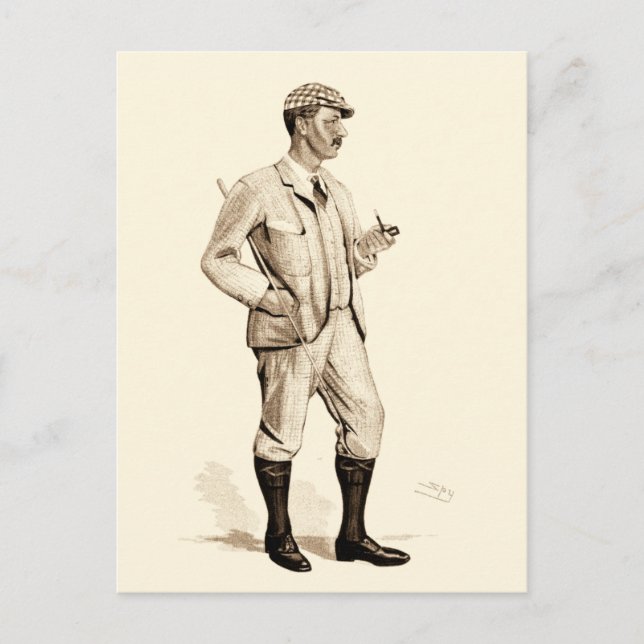 Postal Golfer de época con tubos de tabaco y botas (Anverso)
