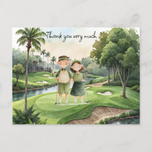 Postal Golfer en campo de golf acuarela pareja golfista