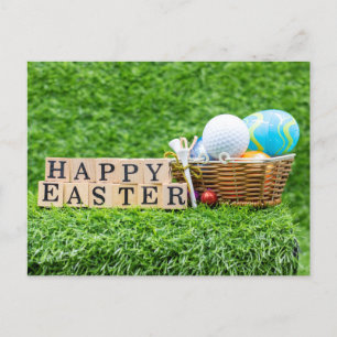 Postal Golfer Happy Easter con huevos y pelota de golf 