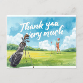 Postal Golfista de golf con bolso en verde