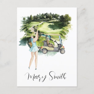 Postal Golfista en campo de golf con regalos de nombre pa