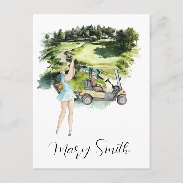 Postal Golfista en campo de golf con regalos de nombre pa (Anverso)