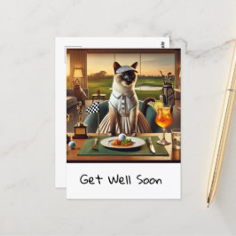 Postal Golfista en casa club con bola de golf en placa