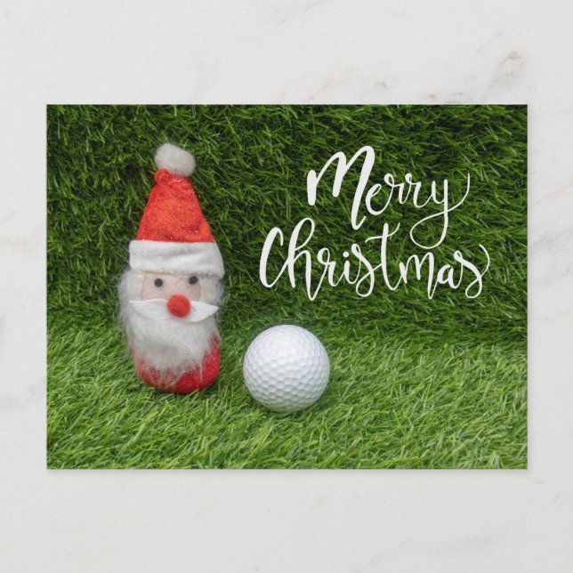 Postal Golfista Feliz Navidad con Papá Noel y pelota (Anverso)