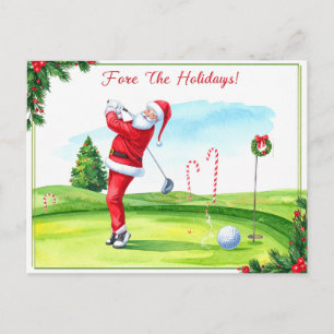 Postal Golfista Papá Noel jugando golf Navidad Fiesta