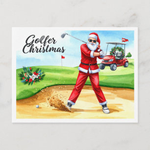 Postal Golfista Papá Noel jugando golf Navidad Fiesta 