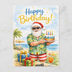 Postal Golfista sombrero de Santa sostiene pastel de cump