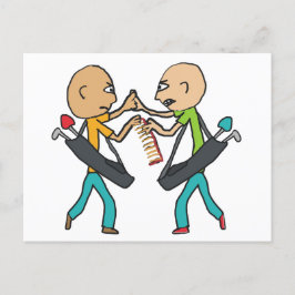 Postal Golfistas calvos discutiendo sobre un peine